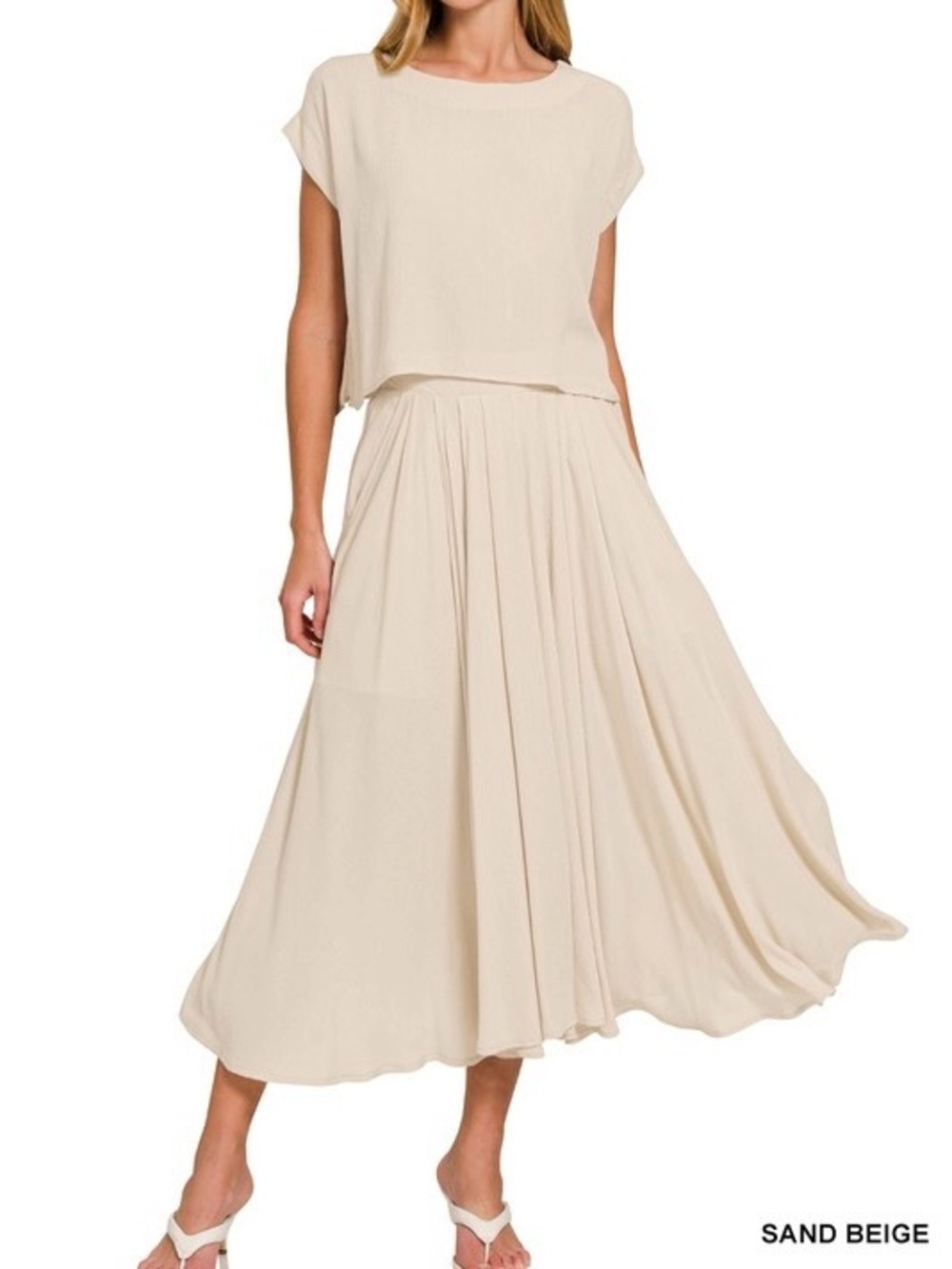 NWOT Zenana Outfitters Sand Beige Crinkle Skirt Set